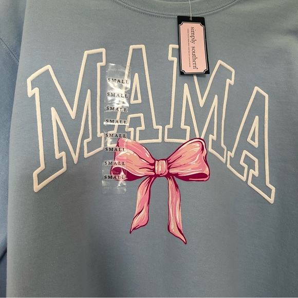 Simply southern Mama Blue Sweater with Pink Bow size S - Picture 2 of 5